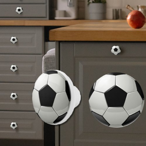 Glossy Soccer BallFutbol Black  White Sporty Ceramic Knob