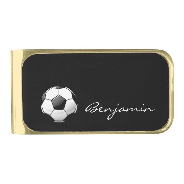 Glossy Soccer Ball Gold Finish Money Clip (Front)