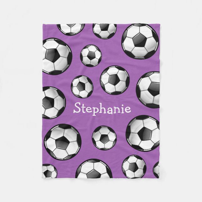 Glossy Soccer Ball Purple Fleece Blanket (Front)