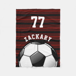 Glossy Soccer Ball Red Fleece Blanket