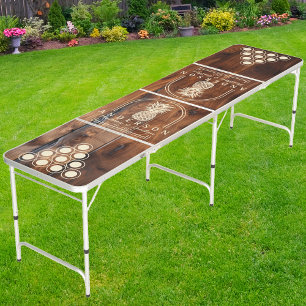 Glossy Stained Dark Wood Pineapple Wedding Arch Beer Pong Table