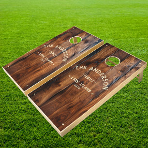 Glossy Stained Dark Wood Vintage Seaside Family  Cornhole Set