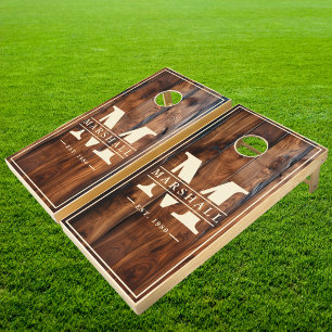Glossy Stained Dark Wood with Name & Initial Cornhole Set