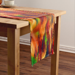 Glossy stained from red to orange, a little green short table runner