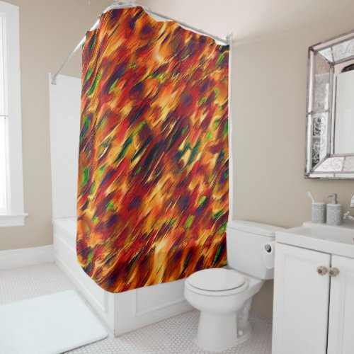 Glossy stained from red to orange a little green shower curtain