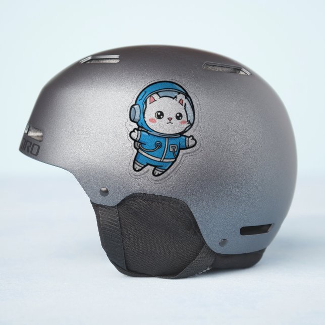 Glossy Transparent -Cute Astronaut Cat 4x4 Sticker (Helmet Side)