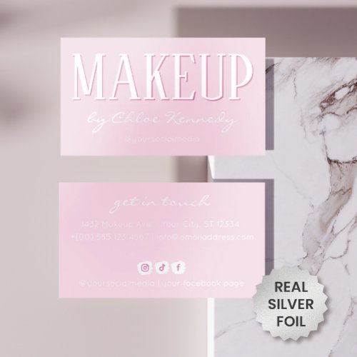 Glossy White Light Pink Silver Makeup By Foil Spot Gloss Business Cards