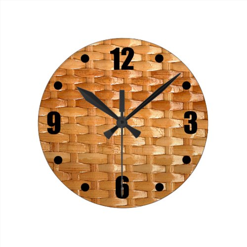 Glossy Wicker Basketweave Texture Look Round Clocks