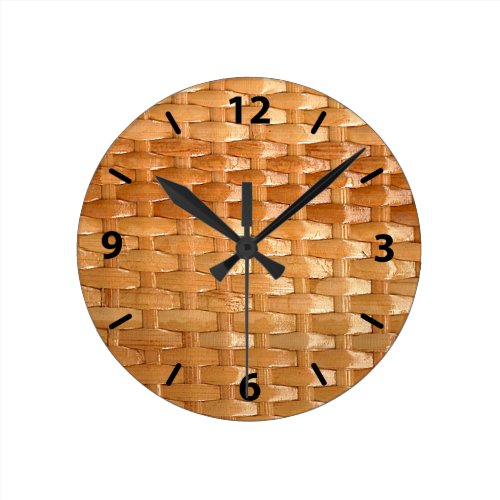 Glossy Wicker Basketweave Texture Look Round Clock