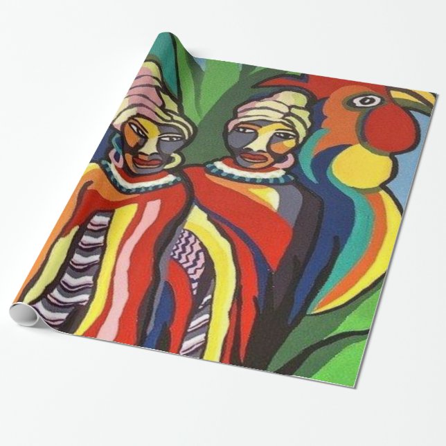 Glossy Wrapping Paper, African Women Parrot Paper (Unrolled)