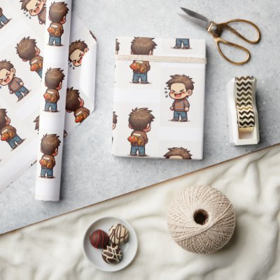 Glossy Wrapping Paper April Fool's Day Fishing Boy