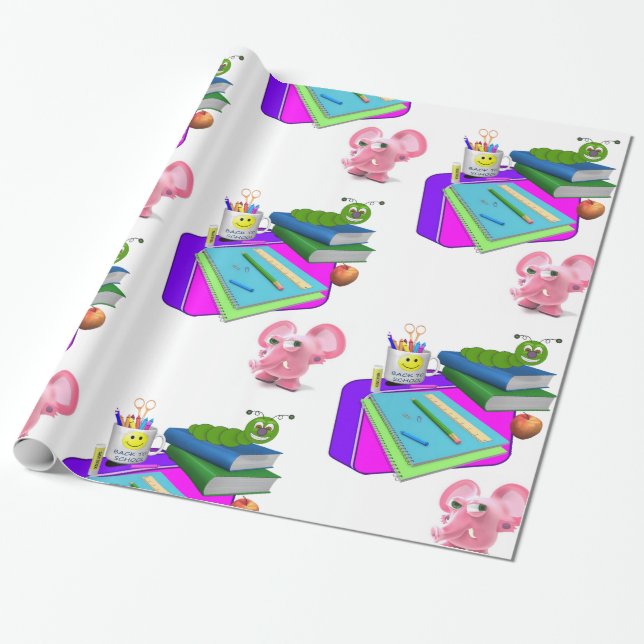 Glossy Wrapping Paper, Back to School Pink Pig Paper (Unrolled)