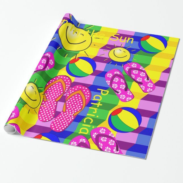 Glossy Wrapping Paper, Beach Ball Sun Flip Flops Paper (Unrolled)