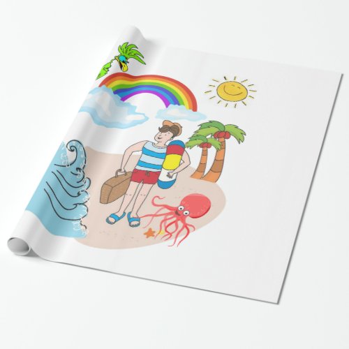 Glossy Wrapping Paper Beach Fun Octopus Wrapping Paper