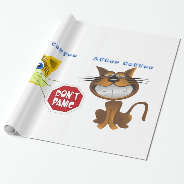 Glossy Wrapping Paper, Before After Coffee Cat Wrapping Paper (Unrolled)