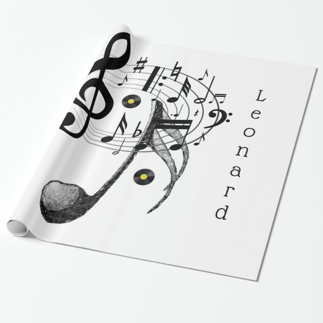 Glossy Wrapping Paper, Black and White Music Notes Paper (Unrolled)