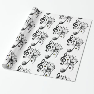 Glossy Wrapping Paper, Black and White Music Notes Paper