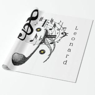 Glossy Wrapping Paper, Black and White Music Notes Wrapping Paper