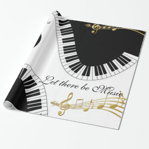 Glossy Wrapping Paper, Black and White Music Notes Wrapping Paper