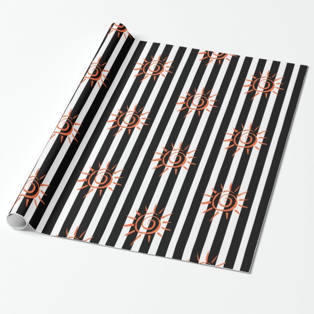Glossy Wrapping Paper, Black and White Stripe Star Wrapping Paper (Unrolled)