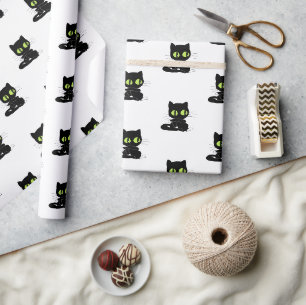 Glossy Wrapping Paper Black Cat Green Eyes