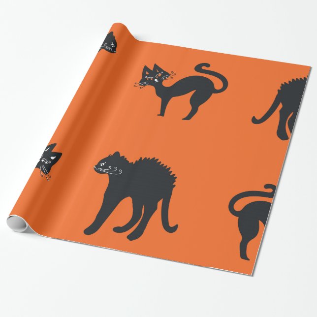 Glossy Wrapping Paper Black Cats Halloween (Unrolled)