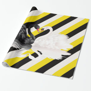 Glossy Wrapping Paper, Black White Stripe Swans Wrapping Paper