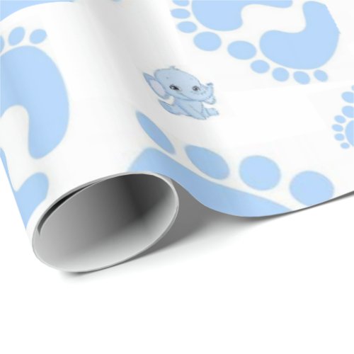 Glossy Wrapping Paper Blue Baby Feet Boy Elephant