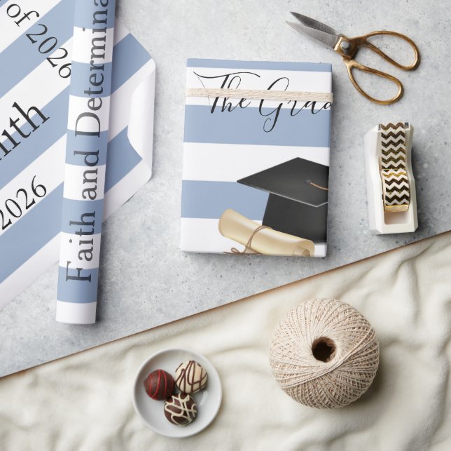 Glossy Wrapping Paper Blue Stripe Graduate 2026 (Crafts)