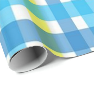 Glossy Wrapping Paper Blue Yellow Plaid