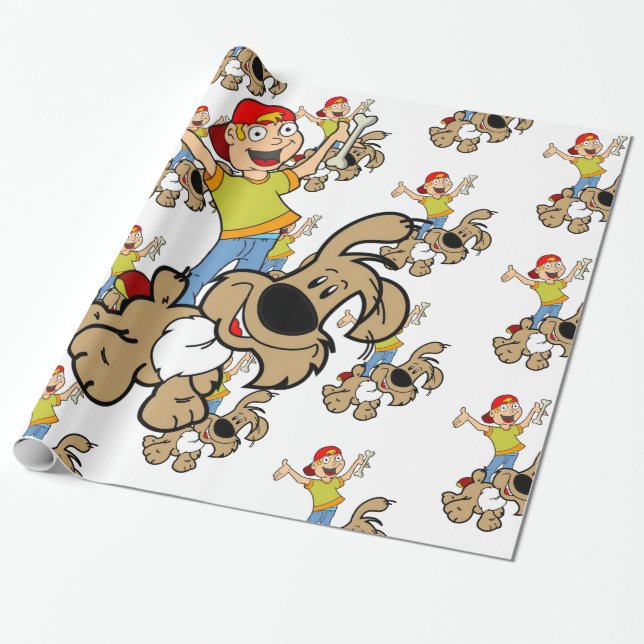 Glossy Wrapping Paper, Boy Dog Bones Wrapping Paper (Unrolled)