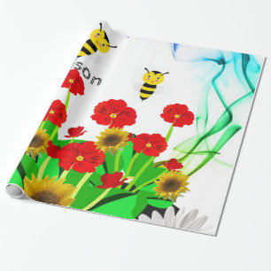 Glossy Wrapping Paper, Bumblebee Floral Wrapping Paper
