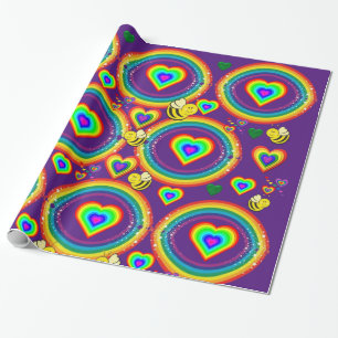 Glossy Wrapping Paper, Bumblebee Rainbows Hearts Paper
