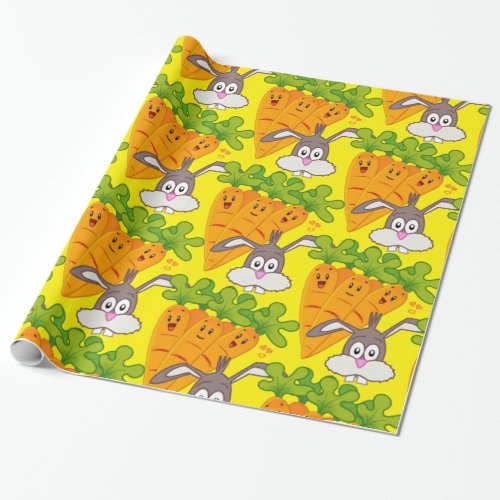 Glossy Wrapping Paper Carrots Rabbit Yellow Wrapping Paper