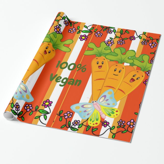 Glossy Wrapping Paper, Carrots Stripe 100% Vegan Paper (Unrolled)