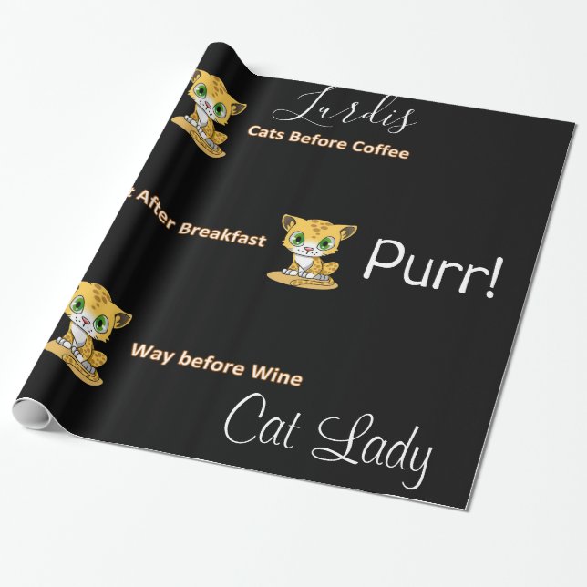 Glossy Wrapping Paper, Cat Lady Before Wine Wrapping Paper (Unrolled)