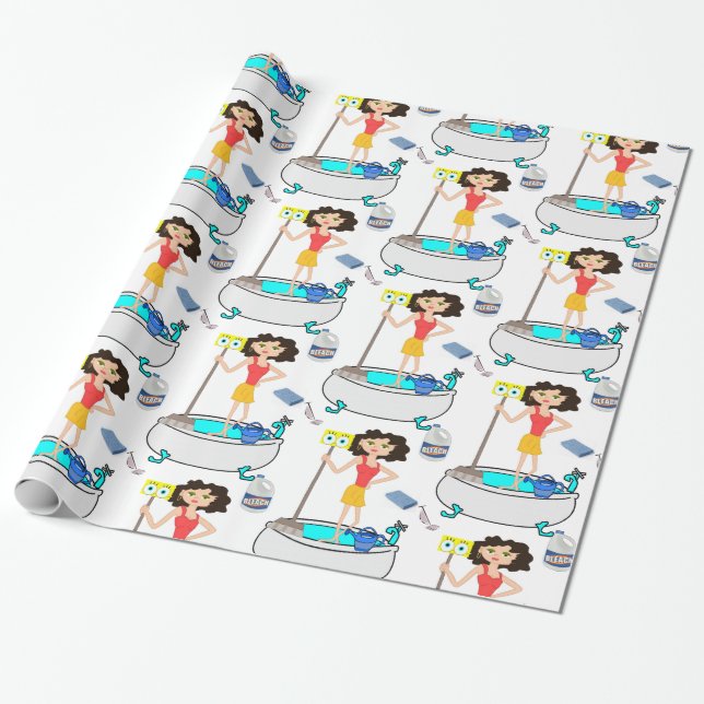 Glossy Wrapping Paper, Cleaning Lady Wrapping Paper (Unrolled)