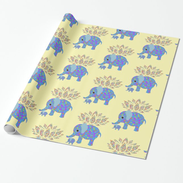 Glossy Wrapping Paper, Colorful Elephant Paper (Unrolled)