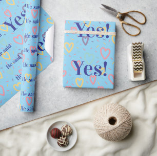 Glossy Wrapping Paper Colorful Hearts He said Yes!
