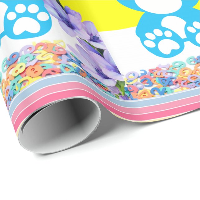 Glossy Wrapping Paper Colorful Teddy Bear Stripe (Roll Corner)