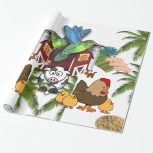 Glossy Wrapping Paper, Cow Pig Cat Farmhouse Wrapping Paper