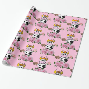 Glossy Wrapping Paper, Cow Pink Roses Chocolate Paper