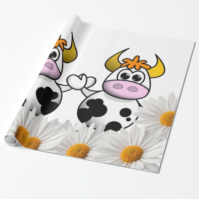 Glossy Wrapping Paper, Cow White Daisy Paper (Unrolled)