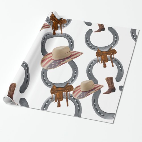 Glossy Wrapping Paper Cowboy Saddle Horse Shoe Wrapping Paper
