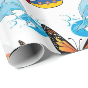 Glossy Wrapping Paper Dolphin Butterfly