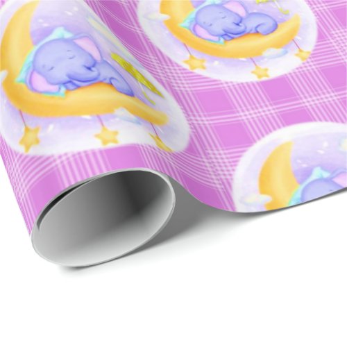 Glossy Wrapping Paper Elephant Purple Plaid