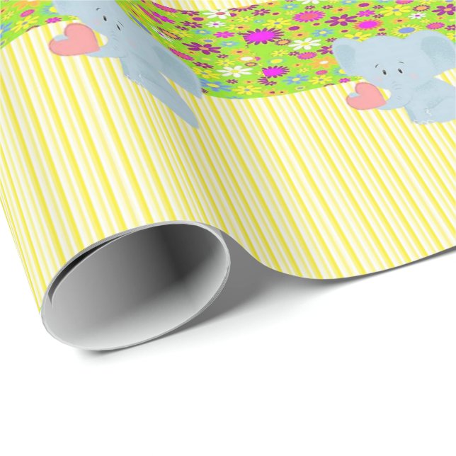 Glossy Wrapping Paper Elephant Yellow Stripe (Roll Corner)