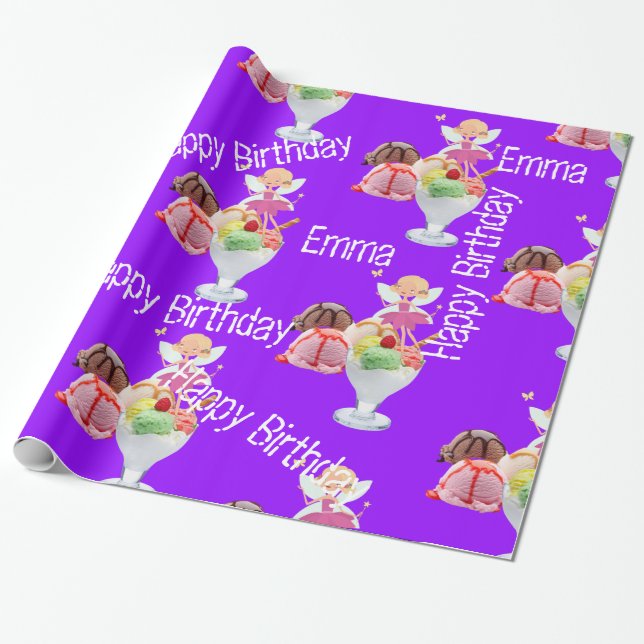 Glossy Wrapping Paper, Fairy Happy Birthday Paper (Unrolled)