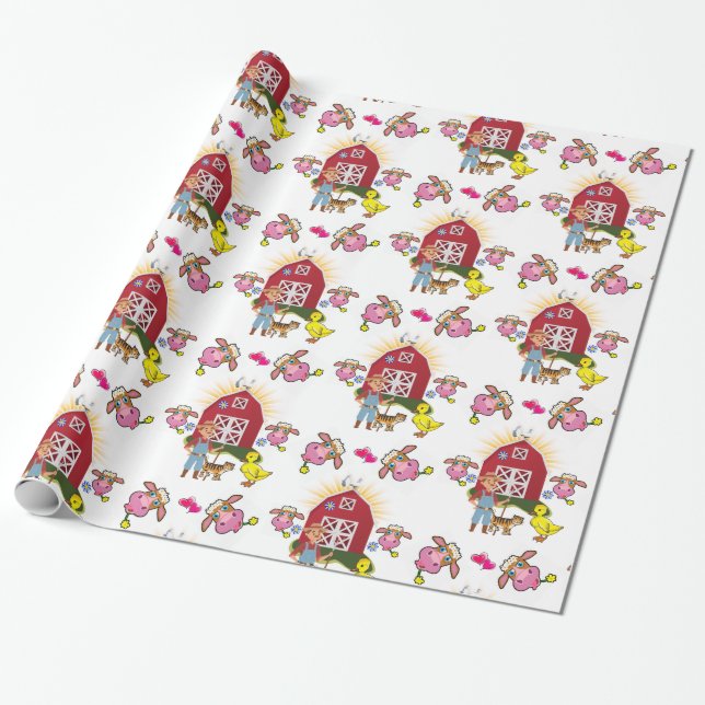 Glossy Wrapping Paper, Farmer Farmhouse Cows Paper (Unrolled)
