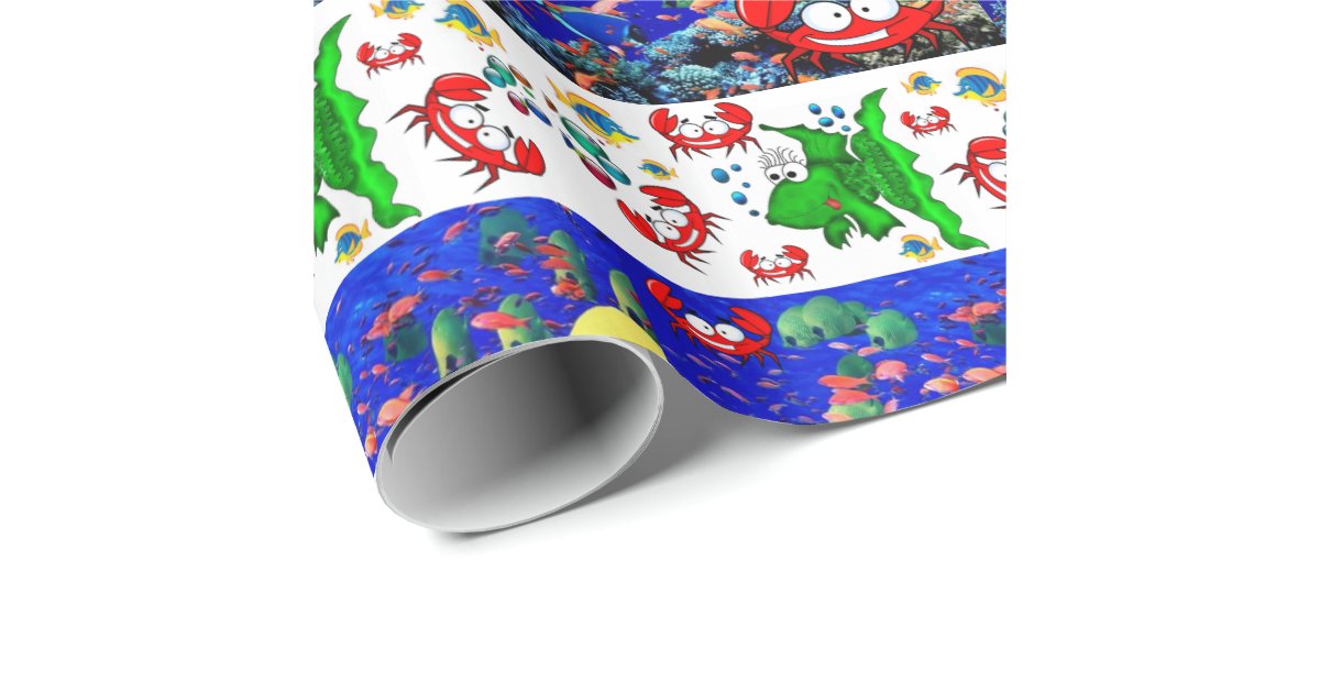 Glossy Wrapping Paper Fish Crabs Ocean Beach Zazzle